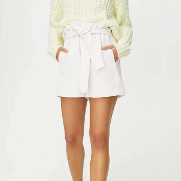 Aritzia Wilfred Gélas High Waisted Belted Striped Gray & White Paperbag Short - Picture 1 of 5